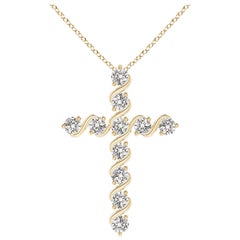 Angara Natural Prong und Bar Set 1,04ct Diamant Kreuz Anhänger in 14K Gelbgold