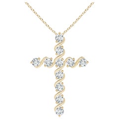 Angara Natural Prong und Bar Set 1,04ct Diamant Kreuz Anhänger in 14K Gelbgold