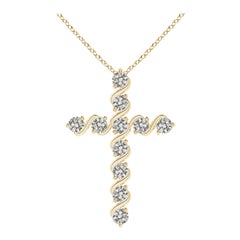 Angara Natural Prong and Bar Set 1.04ct Diamond Cross Pendant in 14K Yellow Gold