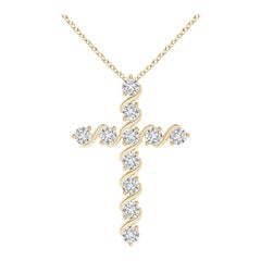 Angara Natural Prong and Bar Set 1.04ct Diamond Cross Pendant in 14K Yellow Gold