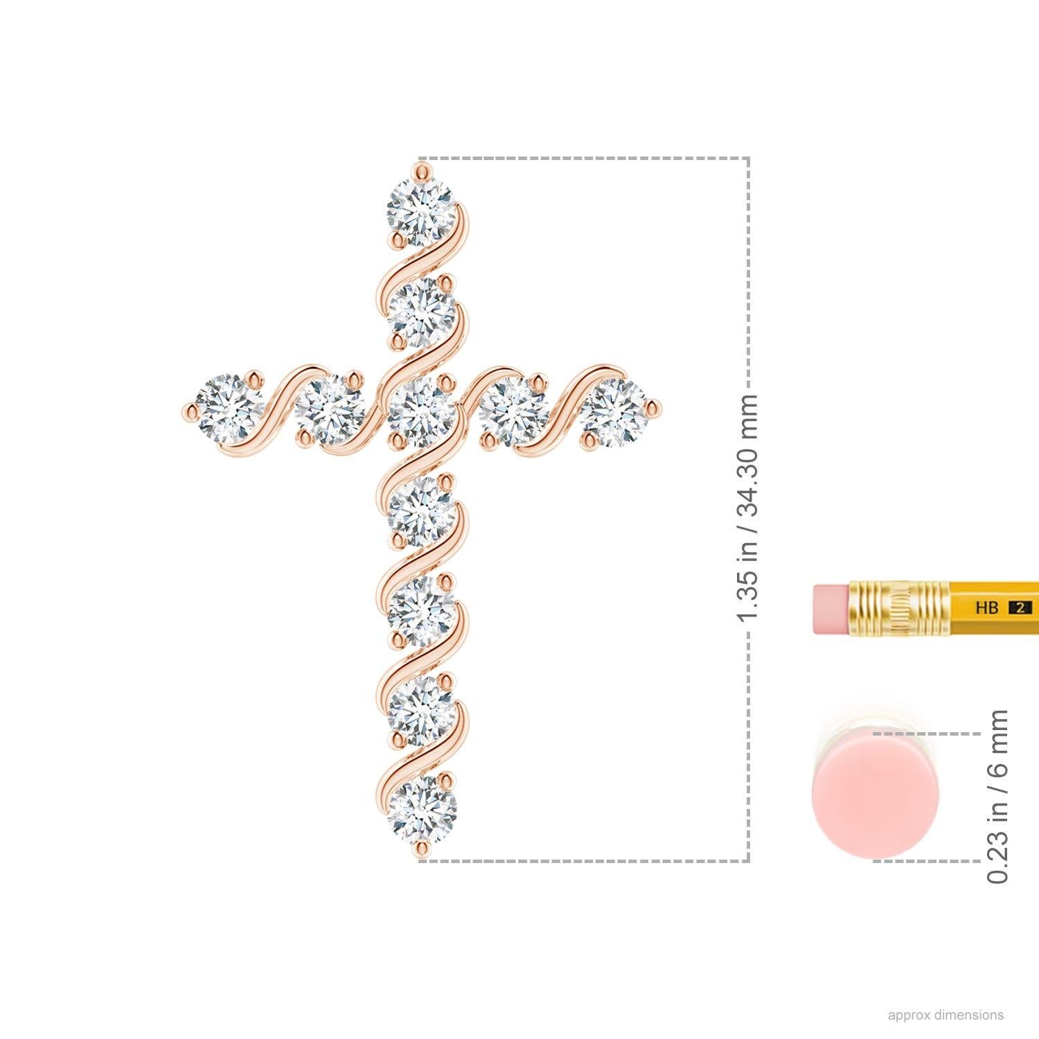 Taille ronde Pendentif croix en or rose 14 carats serti de 1,49 ct de diamants naturels Angara en vente