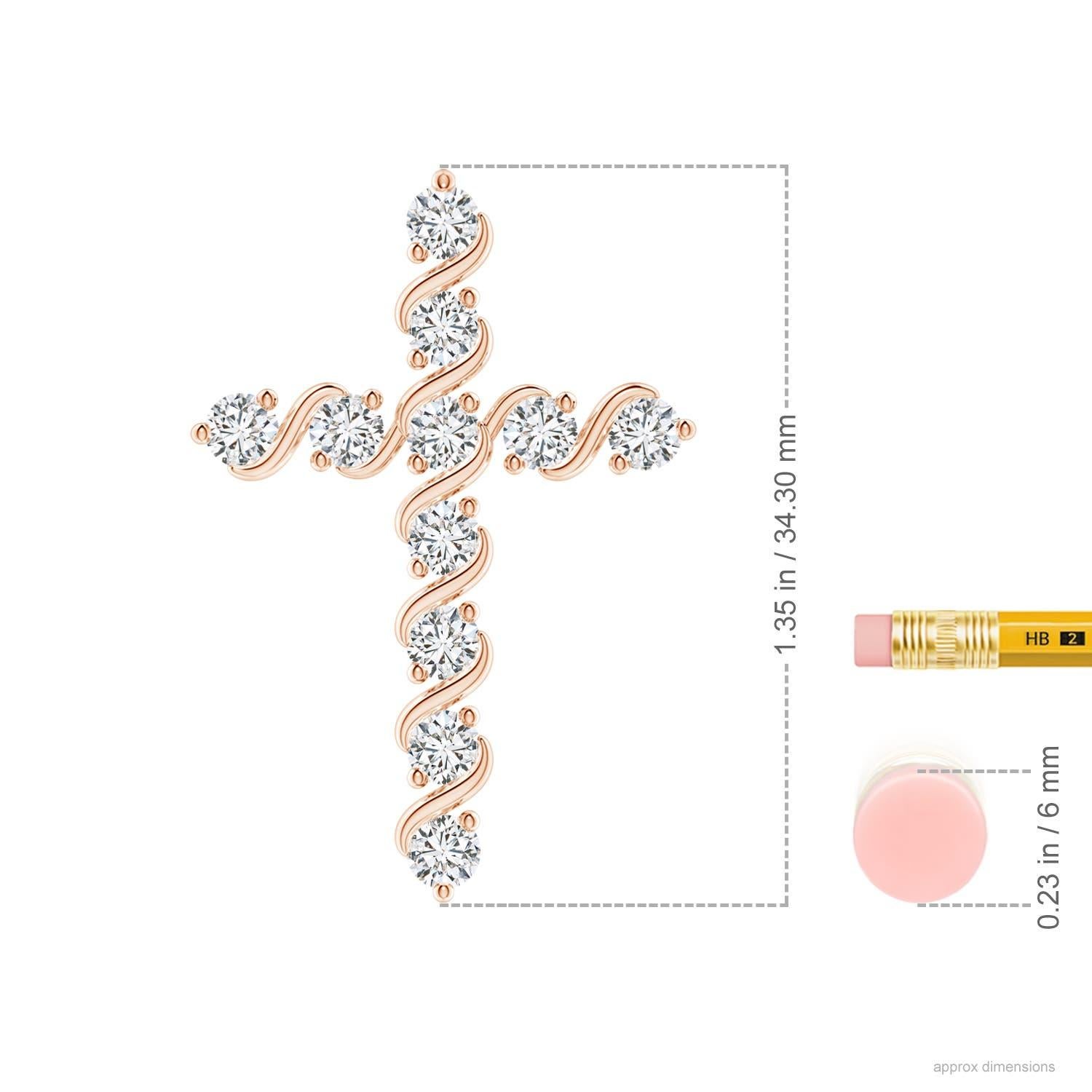 Angara Natural Prong und Bar Set 1,49 Karat Diamant Kreuz Anhänger in 14K Rose Gold (Rundschliff) im Angebot
