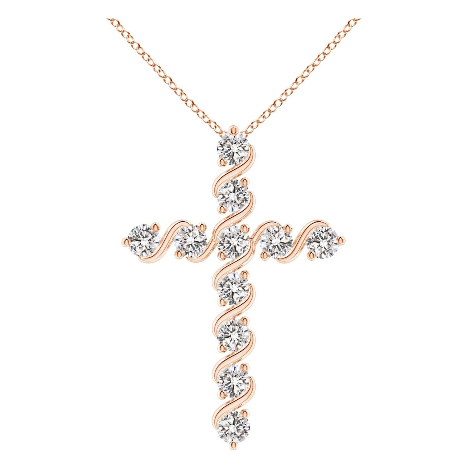 Angara Natural Prong und Bar Set 1,49 Karat Diamant Kreuz Anhänger in 14K Rose Gold