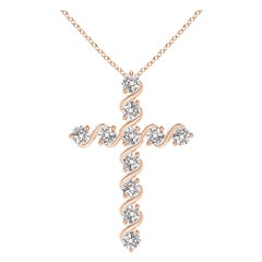 Angara Natural Prong und Bar Set 1,49 Karat Diamant Kreuz Anhänger in 14K Rose Gold