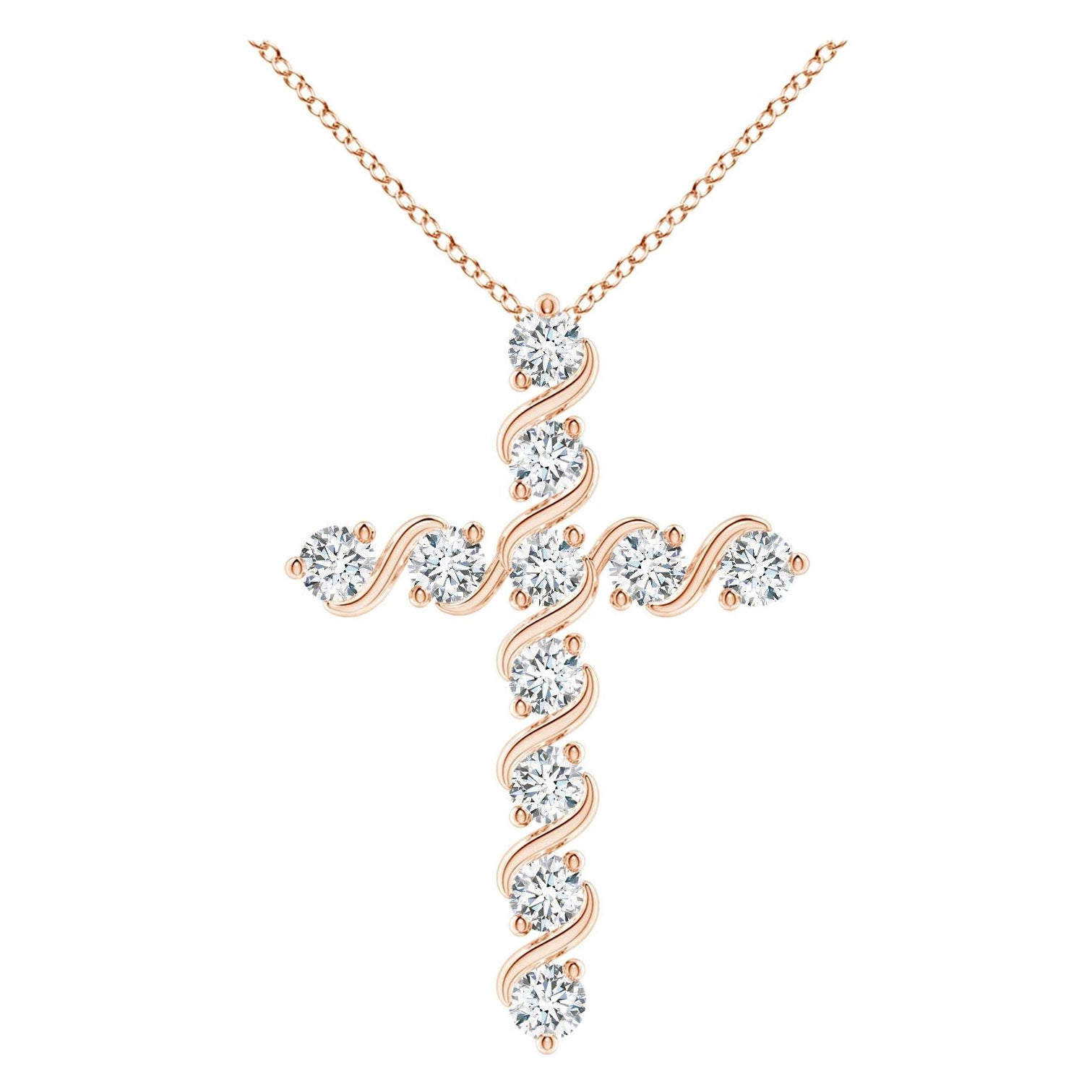 Angara Natural Prong und Bar Set 1,49 Karat Diamant Kreuz Anhänger in 14K Rose Gold