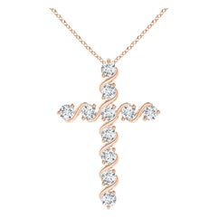 Angara Natural Prong und Bar Set 1,49 Karat Diamant Kreuz Anhänger in 14K Rose Gold