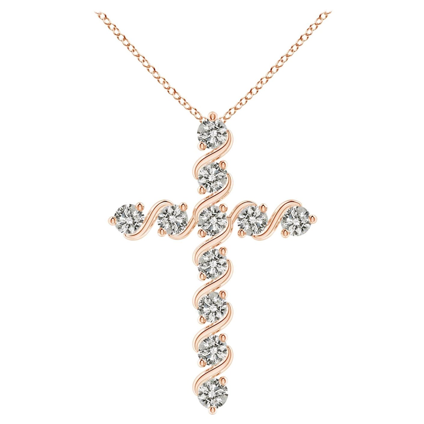 Angara Natural Prong und Bar Set 1,49 Karat Diamant Kreuz Anhänger in 14K Rose Gold