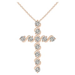 Angara Natural Prong und Bar Set 1,49 Karat Diamant Kreuz Anhänger in 14K Rose Gold