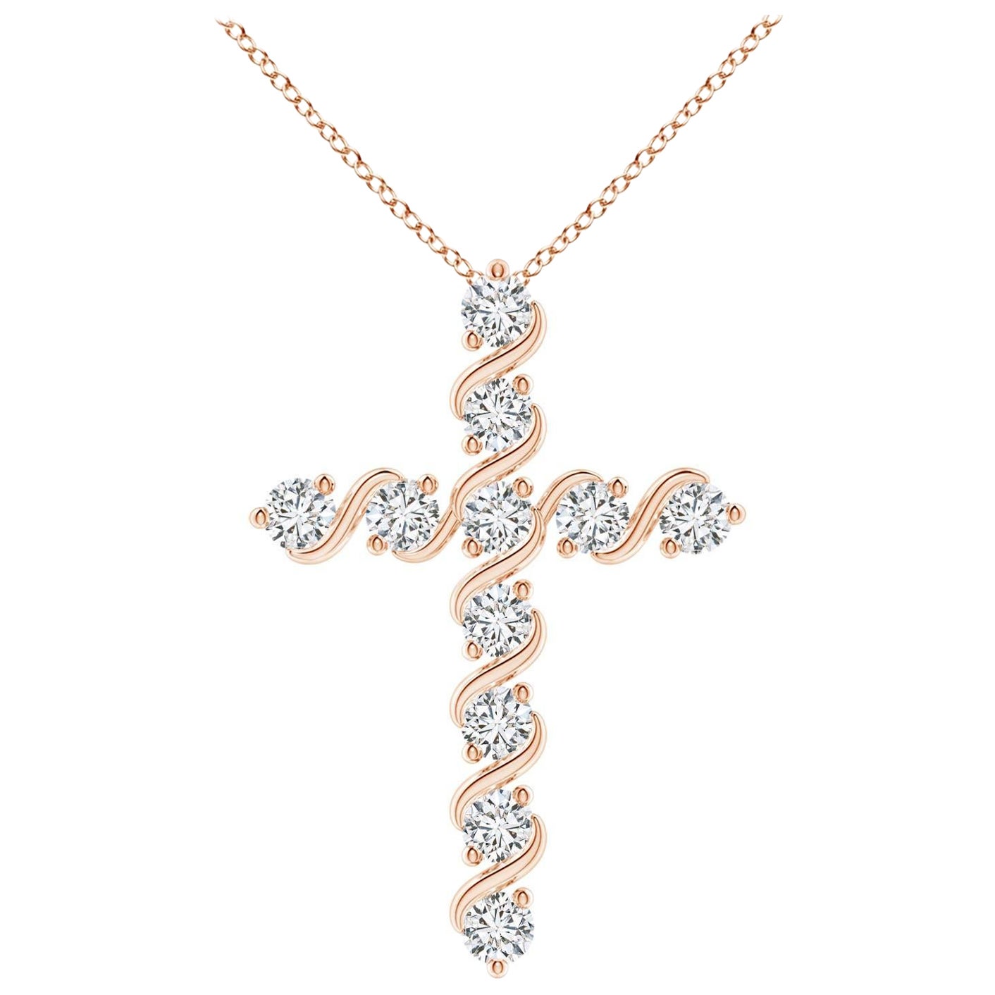 Angara Natural Prong und Bar Set 1,49 Karat Diamant Kreuz Anhänger in 14K Rose Gold