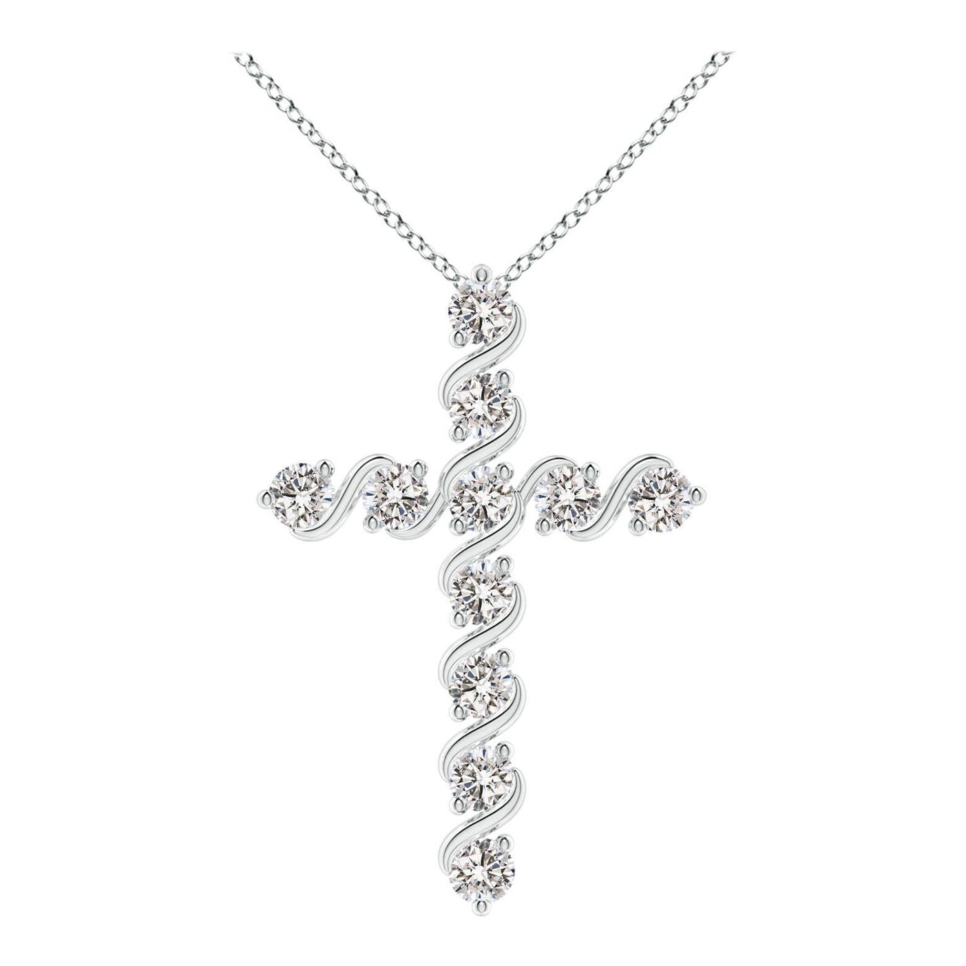 Angara Natural Prong und Bar Set 1,49 Karat Diamant Kreuz Anhänger in 14K Weißgold