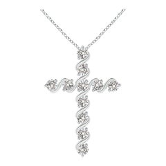 Angara Natural Prong and Bar Set 1.49 ct Diamond Cross Pendant in 14K White Gold
