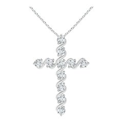 Angara Natural Prong and Bar Set 1.49 ct Diamond Cross Pendant in 14K White Gold