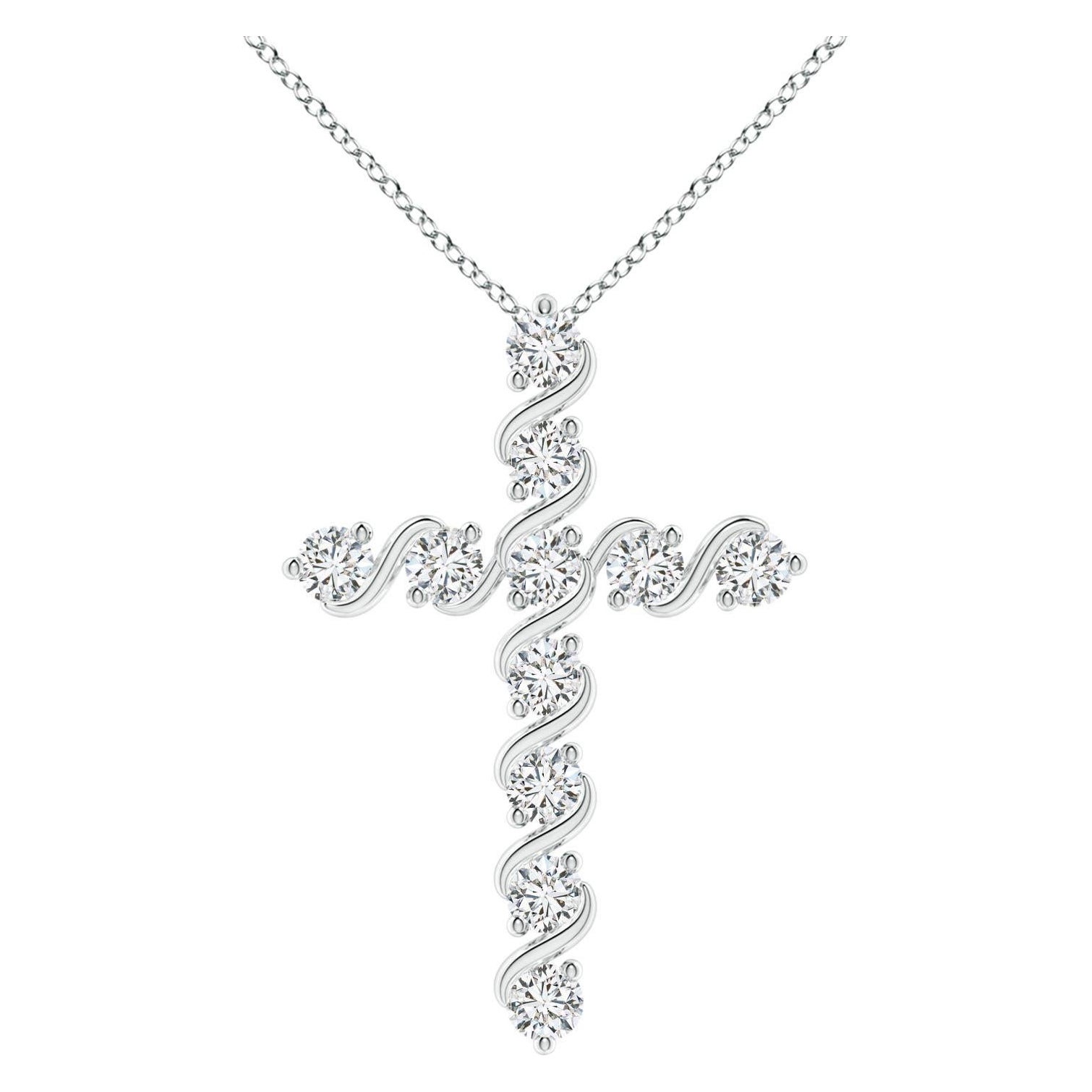 Angara Natural Prong und Bar Set 1,49 Karat Diamant Kreuz Anhänger in 14K Weißgold im Angebot