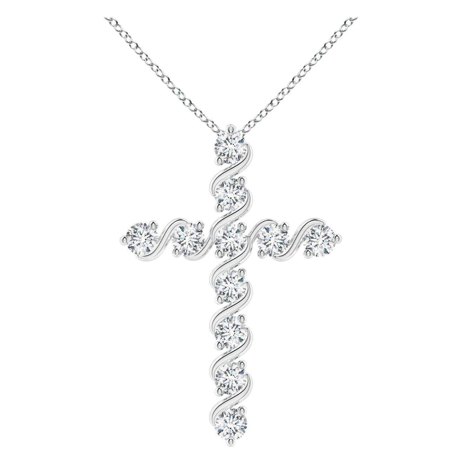 Angara Natural Prong und Bar Set 1,49 Karat Diamant Kreuz Anhänger in Platin