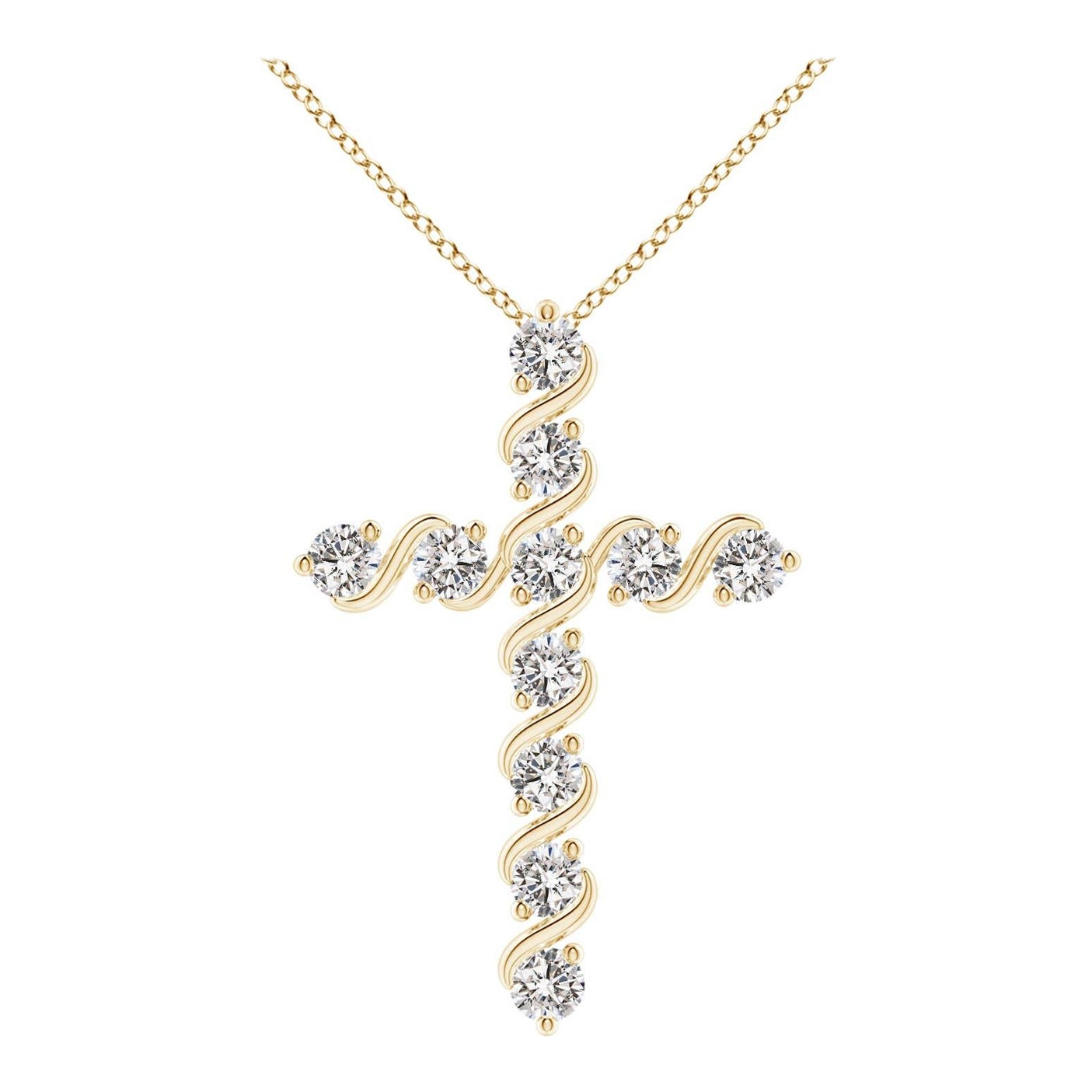 Pendentif croix en or jaune 14 carats serti de 1,49 ct de diamants naturels Angara