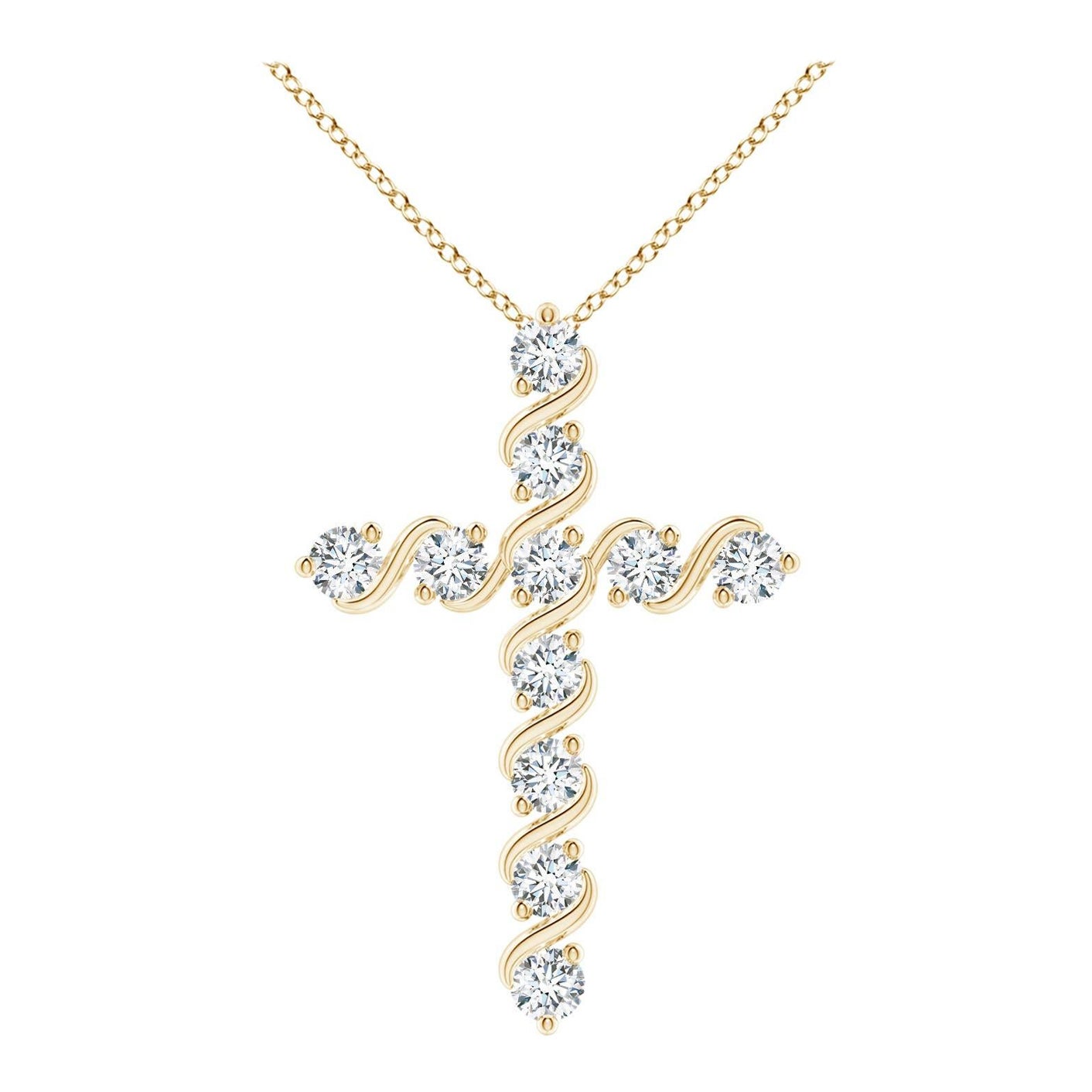 Pendentif croix en or jaune 14 carats serti de 1,49 ct de diamants naturels Angara