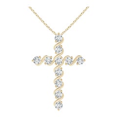 Angara Natural Prong and Bar Set 1.49ct Diamond Cross Pendant in 14K Yellow Gold