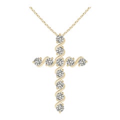 Angara Natural Prong and Bar Set 1.49ct Diamond Cross Pendant in 14K Yellow Gold
