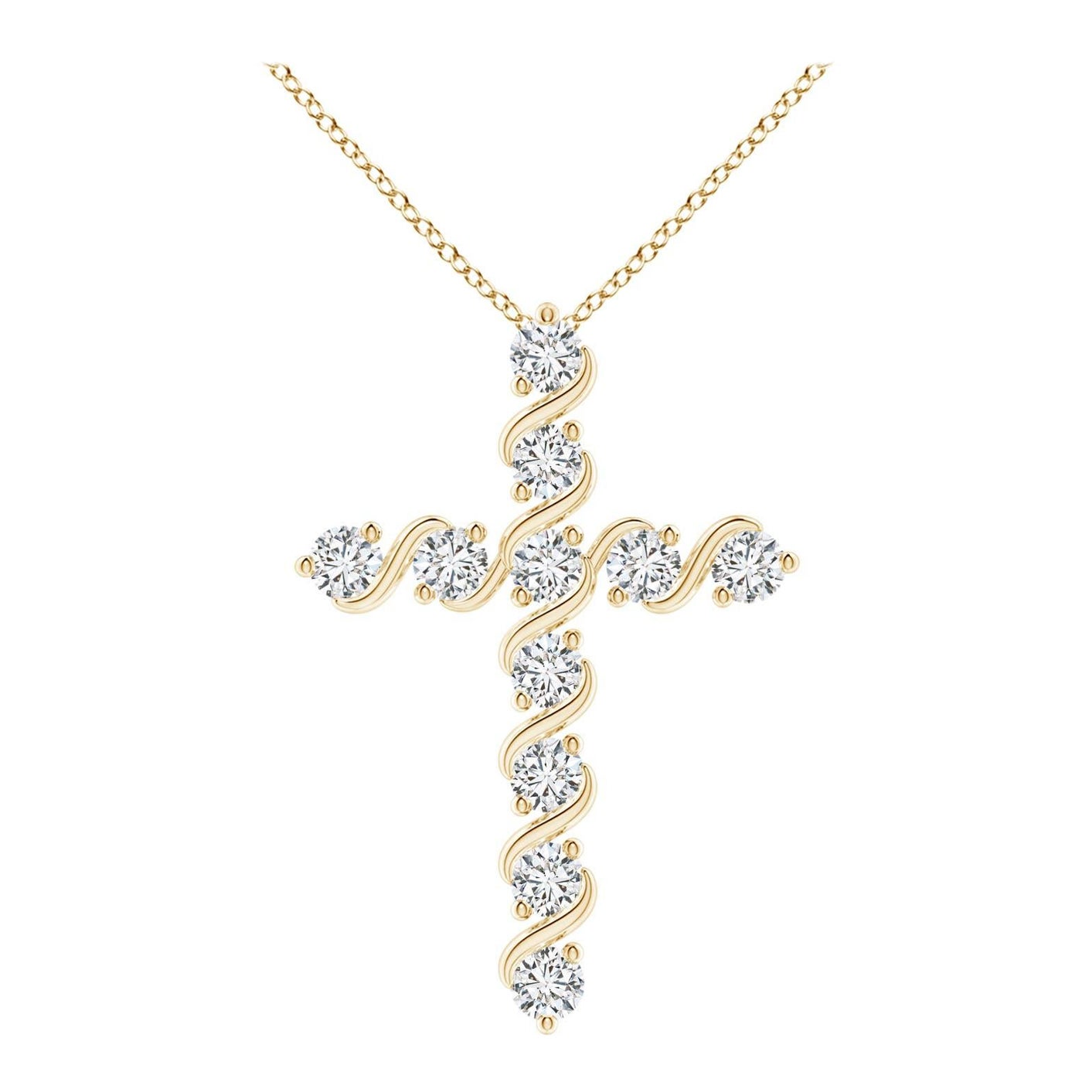 Pendentif croix en or jaune 14 carats serti de 1,49 ct de diamants naturels Angara