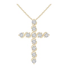Angara Natural Prong and Bar Set 1.49ct Diamond Cross Pendant in 14K Yellow Gold