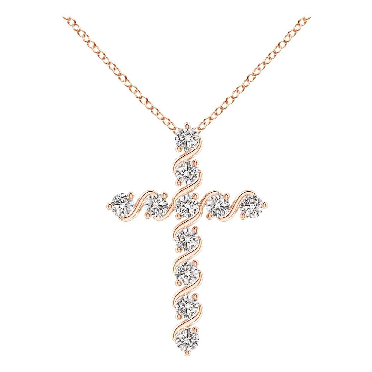 Angara Natural Prong und Bar Set Diamant-Kreuz-Anhänger in 14K Rose Gold