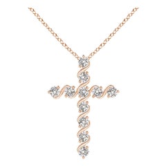 Angara Natural Prong und Bar Set Diamant-Kreuz-Anhänger in 14K Rose Gold
