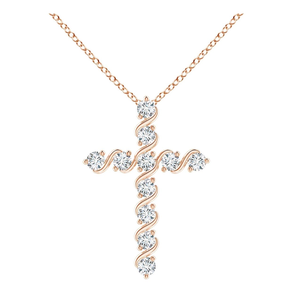 Angara Natural Prong und Bar Set Diamant-Kreuz-Anhänger in 14K Rose Gold
