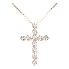 Angara Natural Prong und Bar Set Diamant-Kreuz-Anhänger in 14K Rose Gold