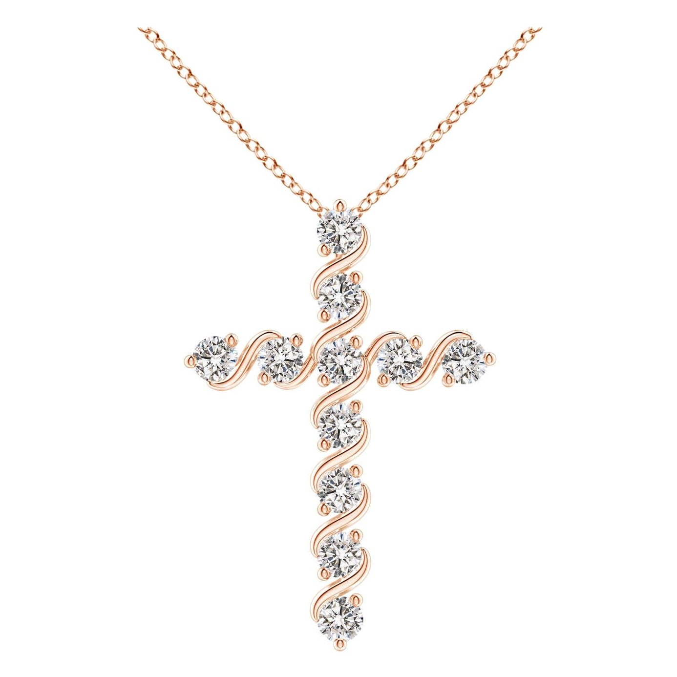 Angara Natural Prong und Bar Set Diamant-Kreuz-Anhänger in 14K Rose Gold