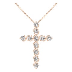 Angara Natural Prong und Bar Set Diamant-Kreuz-Anhänger in 14K Rose Gold