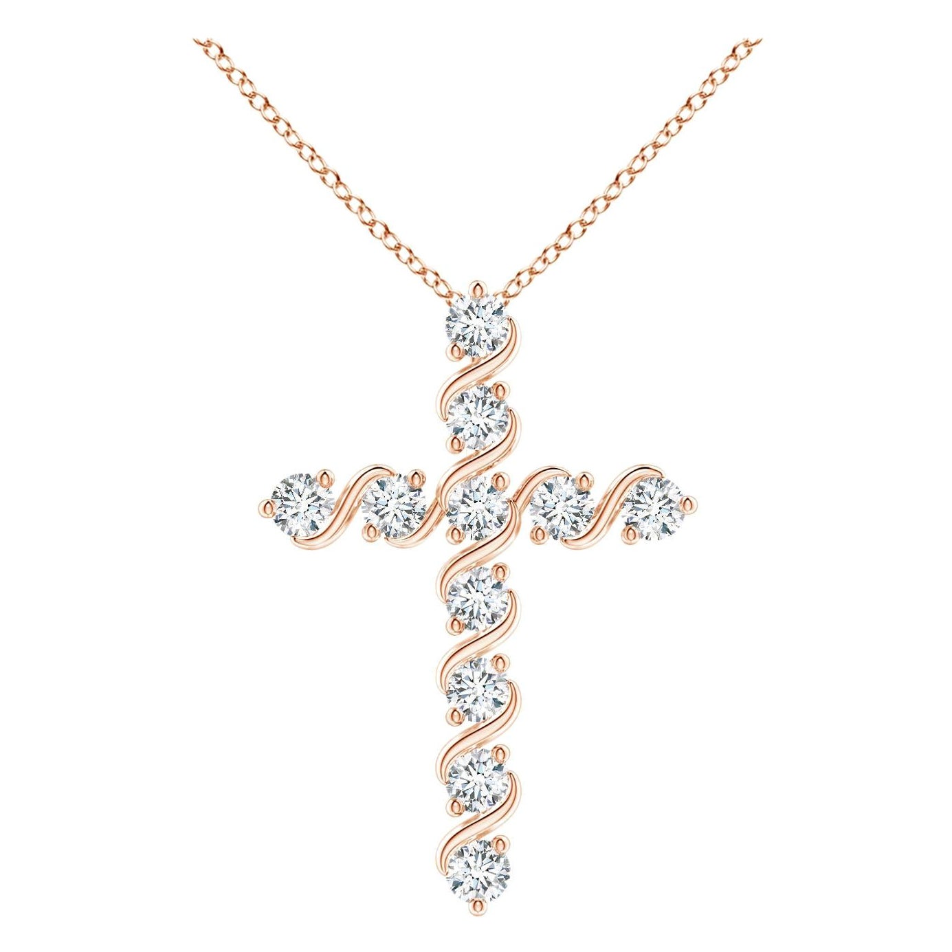 Angara Natural Prong und Bar Set Diamant-Kreuz-Anhänger in 14K Rose Gold