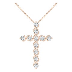 Angara Natural Prong und Bar Set Diamant-Kreuz-Anhänger in 14K Rose Gold