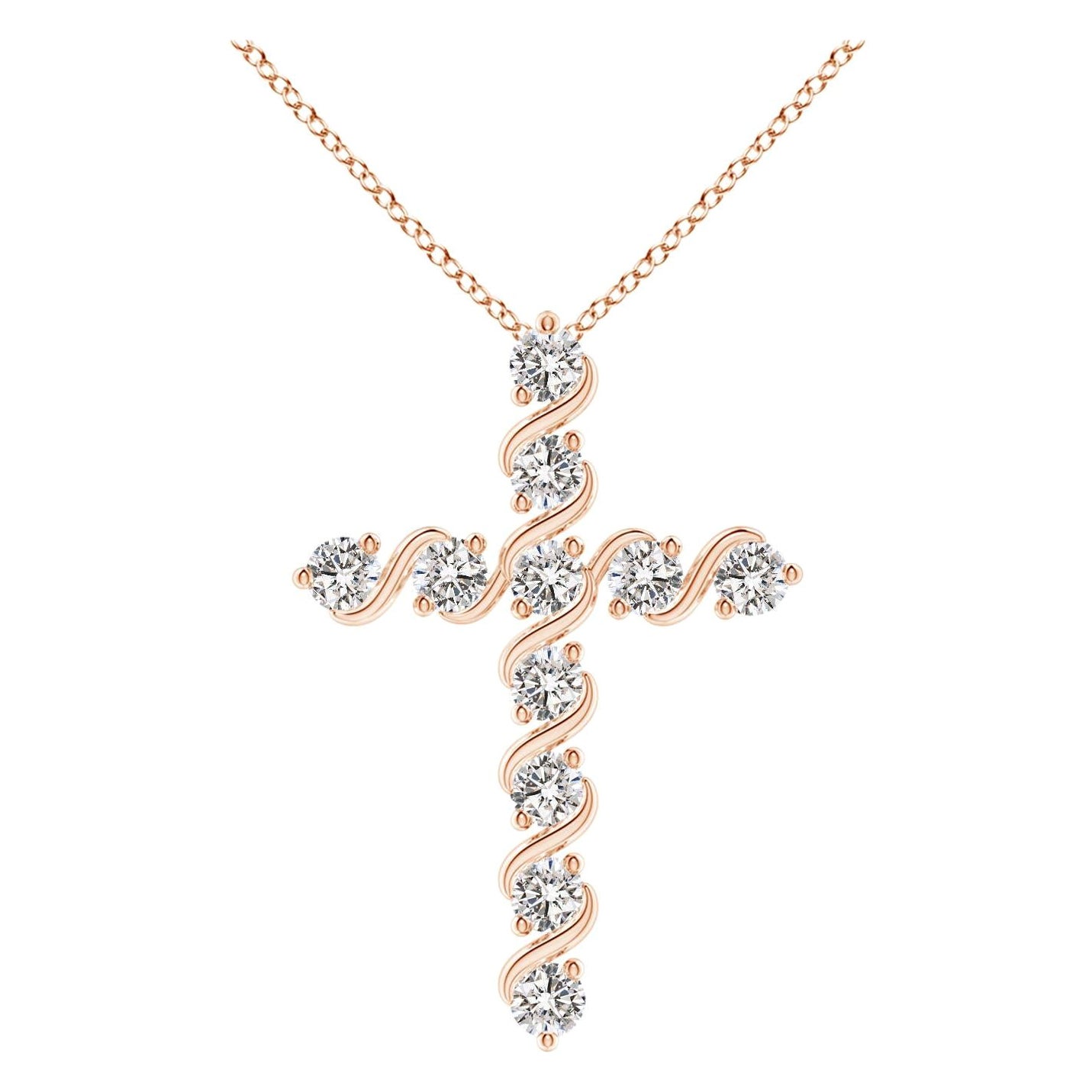 Ciondolo a forma di croce in oro rosa 14K con diamanti naturali e barre incastonate di Angara