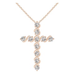 Ciondolo a forma di croce in oro rosa 14K con diamanti naturali e barre incastonate di Angara