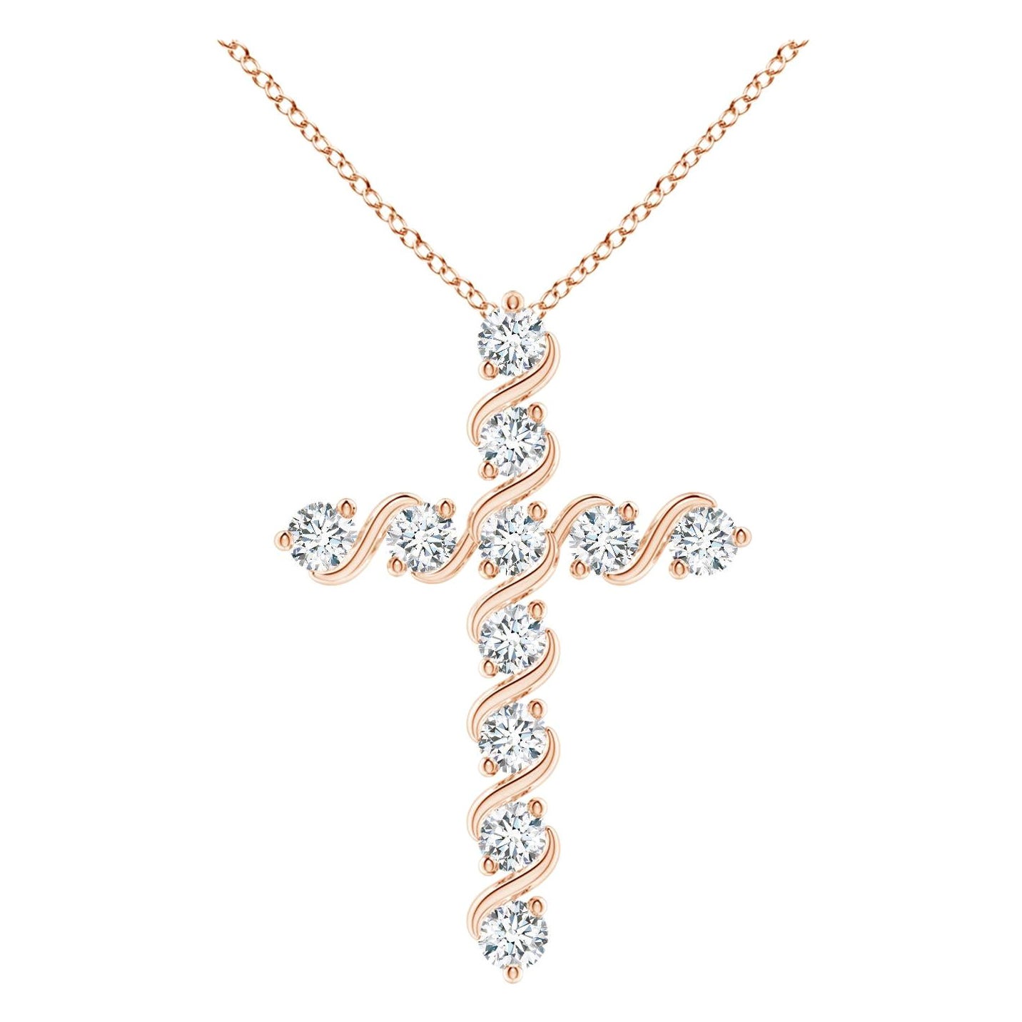 Angara Natural Prong und Bar Set Diamant-Kreuz-Anhänger in 14K Rose Gold