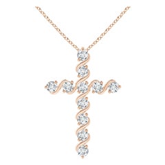 Angara Natural Prong und Bar Set Diamant-Kreuz-Anhänger in 14K Rose Gold