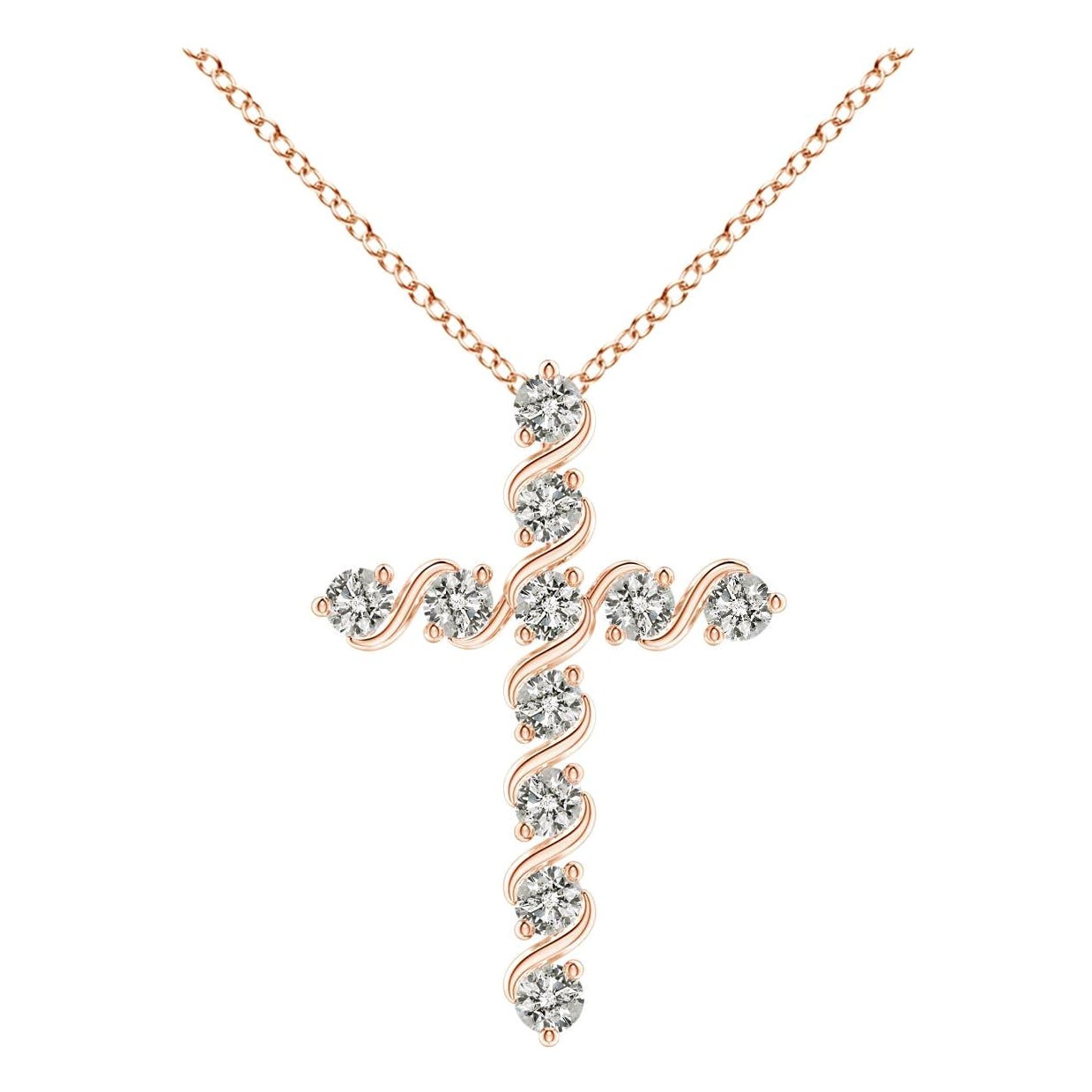 Angara Natural Prong und Bar Set Diamant-Kreuz-Anhänger in 14K Rose Gold