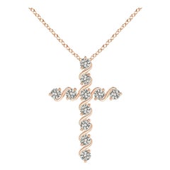 Angara Natural Prong und Bar Set Diamant-Kreuz-Anhänger in 14K Rose Gold