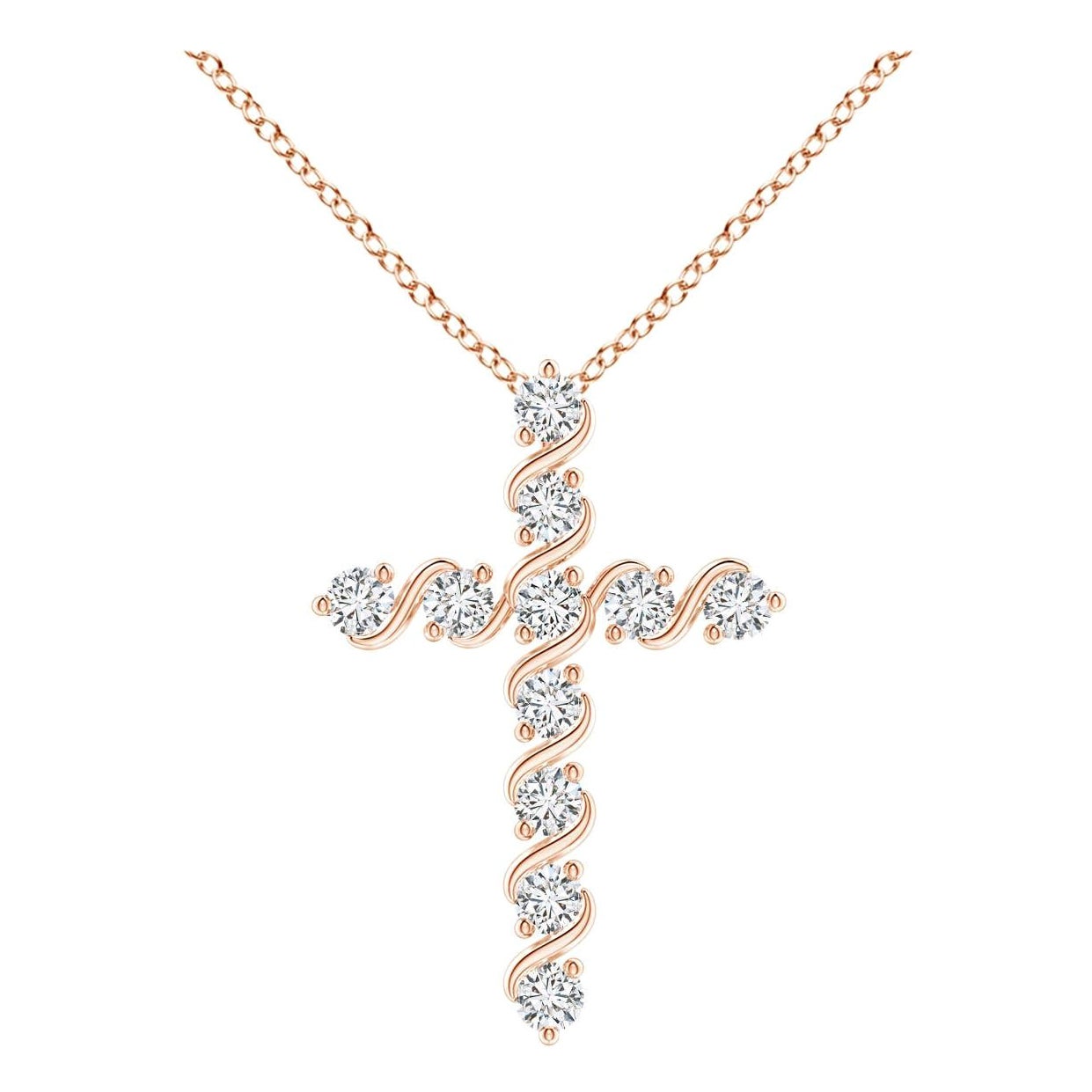 Angara Natural Prong und Bar Set Diamant-Kreuz-Anhänger in 14K Rose Gold