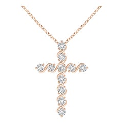 Angara Natural Prong und Bar Set Diamant-Kreuz-Anhänger in 14K Rose Gold