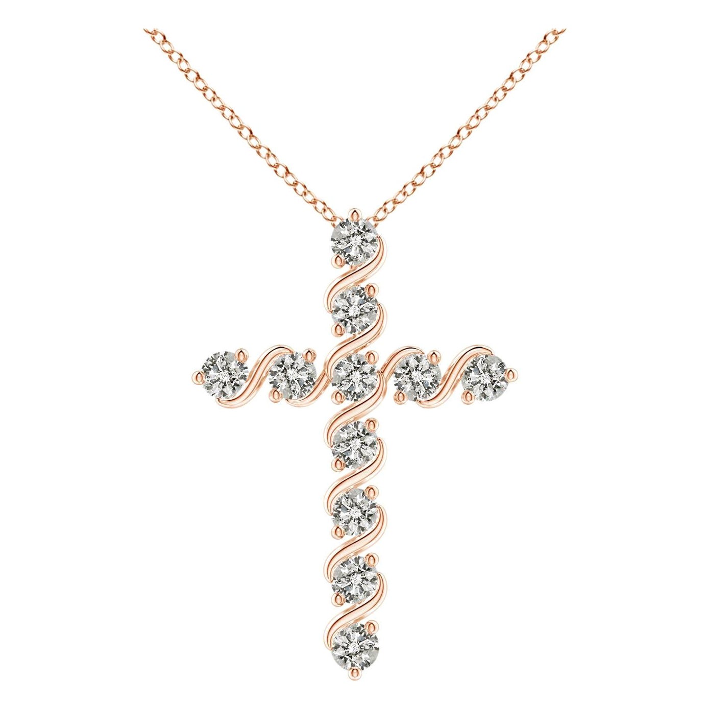 Angara Natural Prong und Bar Set Diamant-Kreuz-Anhänger in 14K Rose Gold
