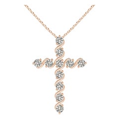 Angara Natural Prong und Bar Set Diamant-Kreuz-Anhänger in 14K Rose Gold