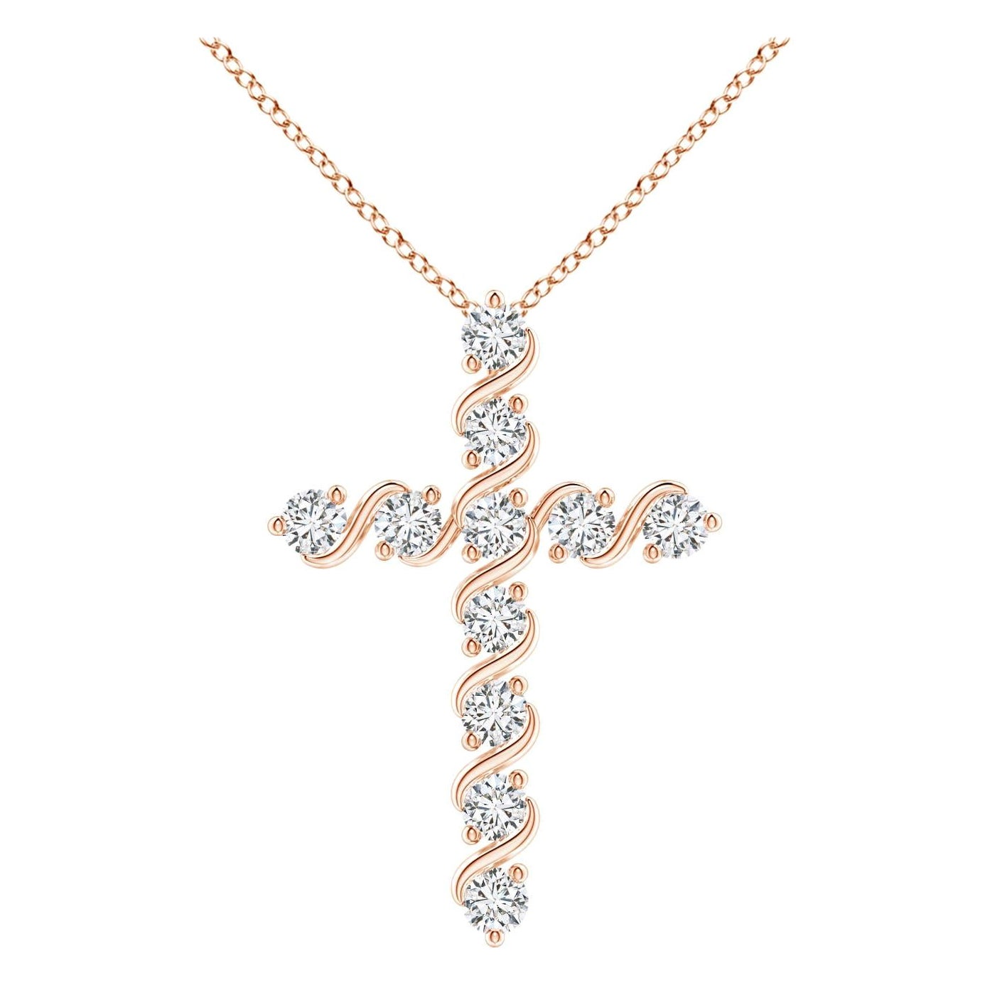Angara Natural Prong und Bar Set Diamant-Kreuz-Anhänger in 14K Rose Gold