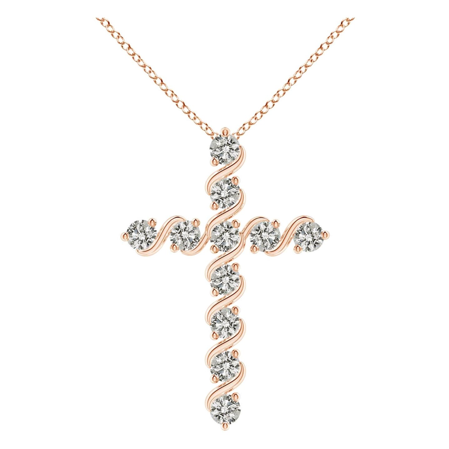 Angara Natural Prong und Bar Set Diamant-Kreuz-Anhänger in 14K Rose Gold