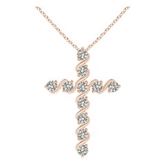 Angara Natural Prong und Bar Set Diamant-Kreuz-Anhänger in 14K Rose Gold
