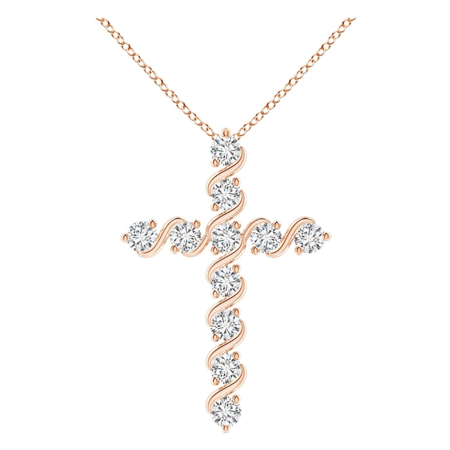Angara Natural Prong und Bar Set Diamant-Kreuz-Anhänger in 14K Rose Gold