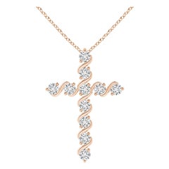 Angara Natural Prong und Bar Set Diamant-Kreuz-Anhänger in 14K Rose Gold