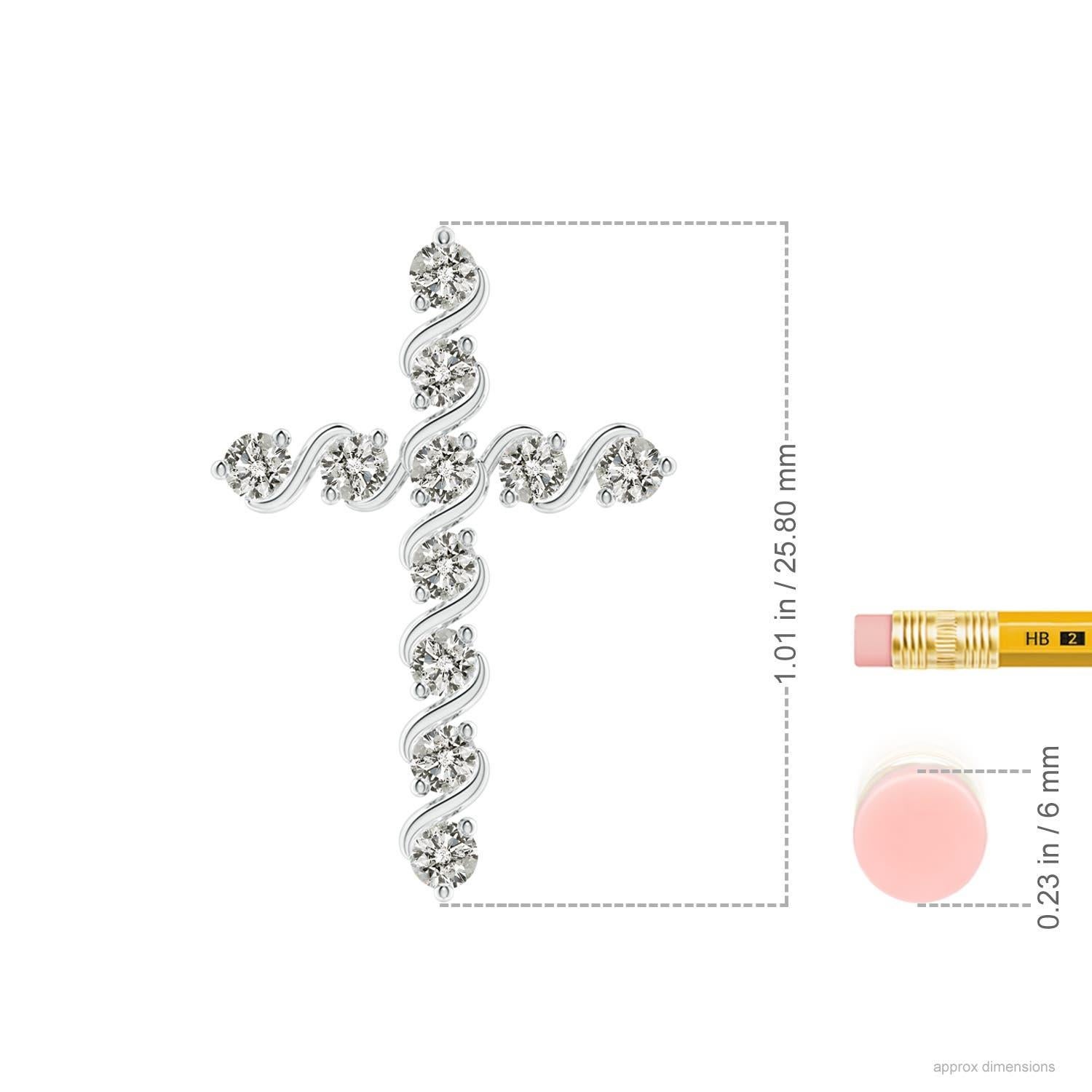 Taille ronde Pendentif croix en or blanc 14K avec diamants naturels sertis clos et barrettes Angara en vente