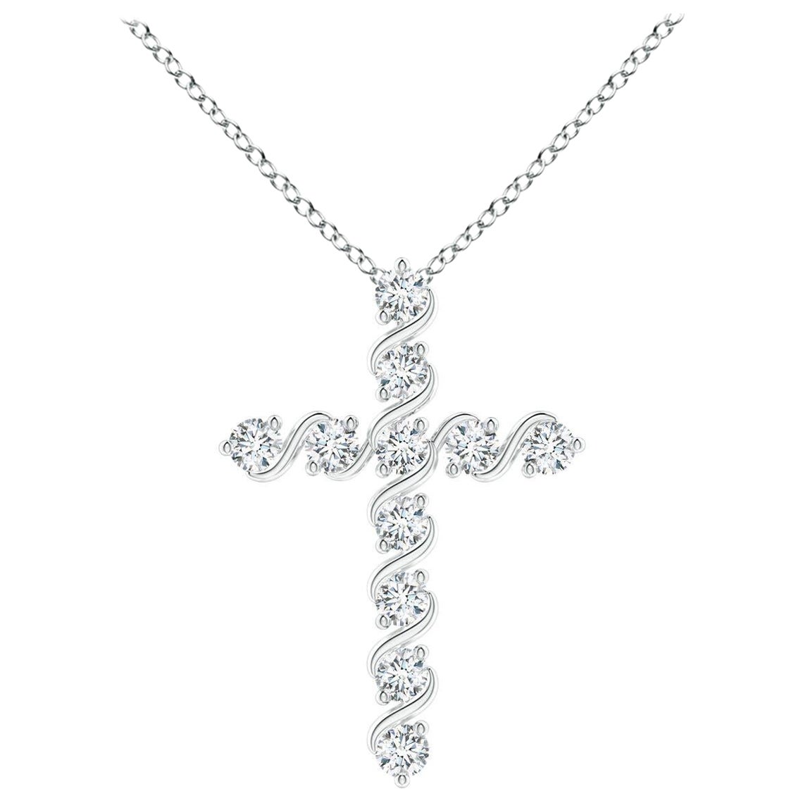 Angara Natural Prong und Bar Set Diamond Cross Anhänger in 14K Weißgold im Angebot