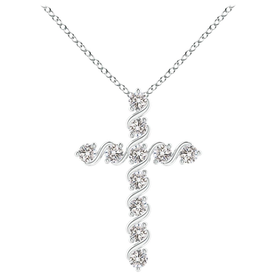 Angara Natural Prong und Bar Set Diamond Cross Anhänger in 14K Weißgold